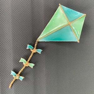 Vintage Blue/Green Kite Brooch with Moveable Tail!